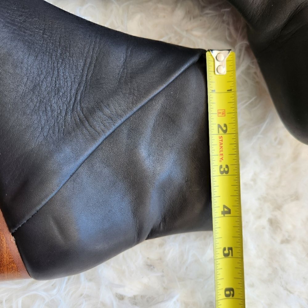 Soludos Black Leather Heeled Booties Wood Finish Bottom View 3